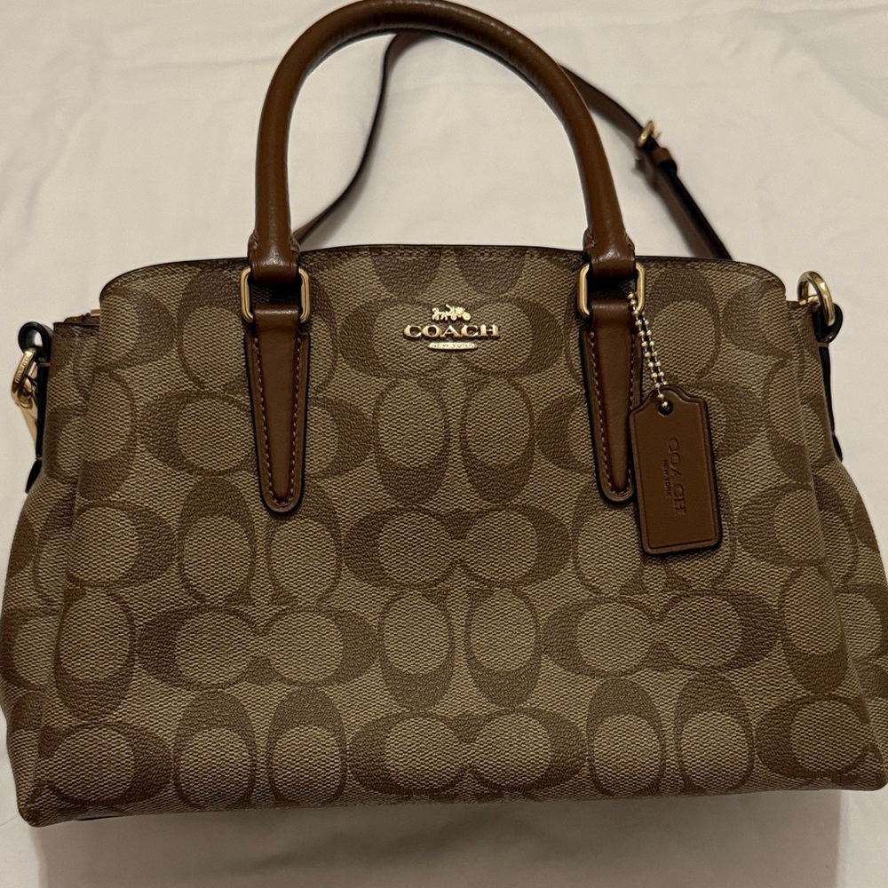 Authentic Coach Brown Signature Canvas Satchel with Gold Hardware - Picture 5 of 8
